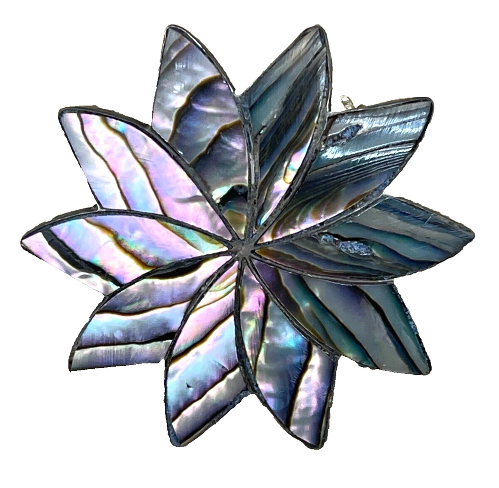 Sterling Flower Pendant Pin Brooch Silver Abalone Shell Fine Jewelry Mexico